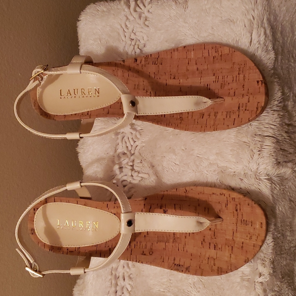 Lauren ralph ladies Sandals white patent leather wedge